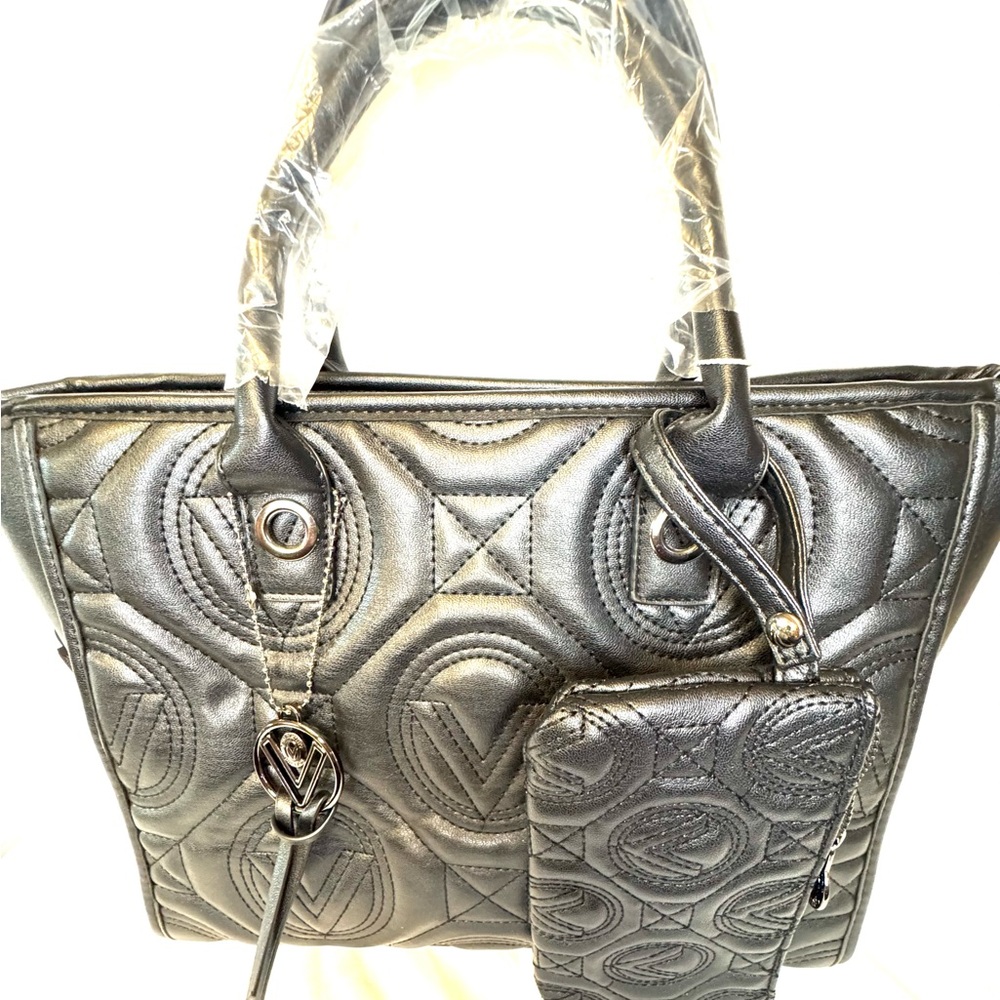Valentino Orlandi Black Quilted Tote Set